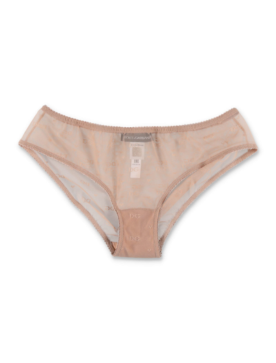 Dolce & Gabbana Jacquard Tulle Briefs In Brown