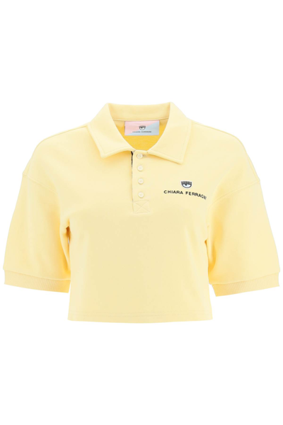 Chiara Ferragni Cropped Fleece Polo Shirt In Yellow