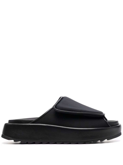 Gia Borghini Upper: Stitched Puffy Velcro Strap In Scuba -heel: Chunky 40mm Rubber Sole In Black