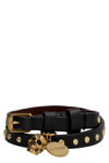 ALEXANDER MCQUEEN LEATHER BRACELET WITH METAL LOGO PENDANT AND SKULL