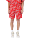 Msgm Jogging Shorts With All Over Shark Print In Red