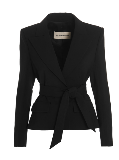 Alexandre Vauthier Collarless Belted Blazer In Black