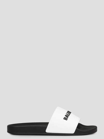 Balenciaga Sliders With Printed Logo In Black