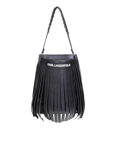Karl Lagerfeld Hobo Bag With Fringes Color Black In Nero
