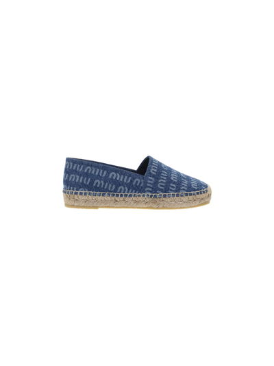 Miu Miu Logo-print Denim Espadrilles In Blue