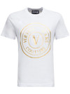 VERSACE JEANS COUTURE WHITE COTTON T-SHIRT WITH LOGO PRINT