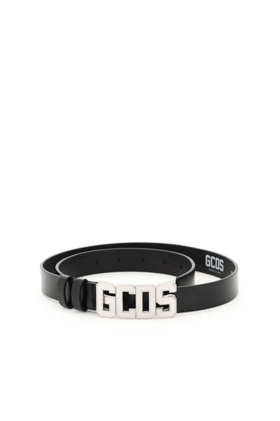 Gcds Logo Buckle Leather Belt In Black