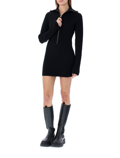 Gauge81 Soro Zipped Ribbed-knit Merino Mini Dress In Black