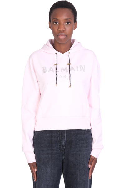 Balmain Hooded Sweatshirt In Cotton With Logo In Black 1