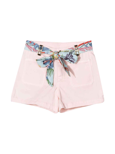 Lanvin Kids' Cotton Twill Shorts W/ Printed Belt In Rosa