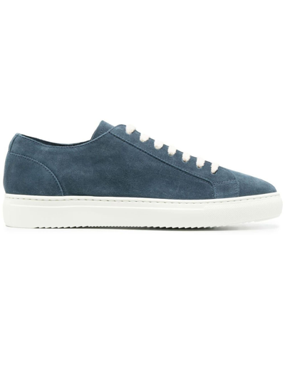 Doucal's Two-tone Low-top Suede Sneakers In Oceano/bianco