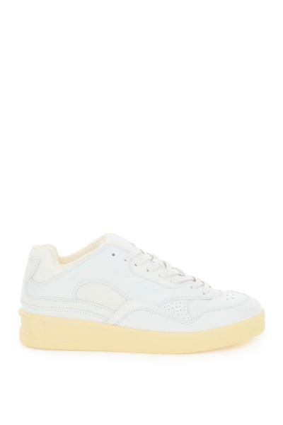 Jil Sander White Leather And Fabric Sneakers In Neutral