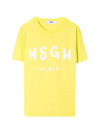 MSGM YELLOW GIRL T-SHIRT WITH LOGO ON THE FRONT, ROUND NECKLINE, SHORT SLEEVES AND STRAIGHT HEM BY .