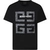 GIVENCHY BLACK T-SHIRT FOR BOY WITH WHITE AND GRAY LOGO