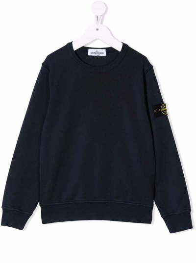 Stone Island Junior Teen Logo-print Cotton Sweatshirt In Blue