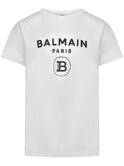 Balmain Paris Kids T-shirt In Bianco