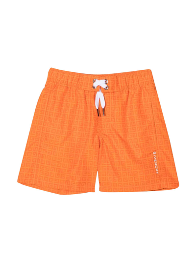 Givenchy Kids' Boy's 4g Allover Swim Shorts In 418 Orange