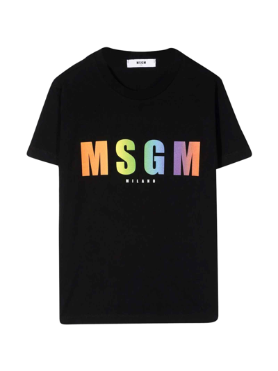 Msgm Black Teen T-shirt With Multicolor Print