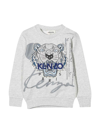 KENZO GREY NEWBORN SWEATSHIRT WITH FRONT LOGO EMBROIDERY, CREW NECK, LONG SLEEVES AND STRAIGHT HEM BY