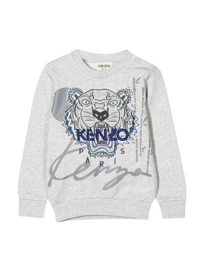 Kenzo Kids' Grey Newborn Sweatshirt With Front Logo Embroidery, Crew Neck, Long Sleeves And Straight Hem By In Grigio