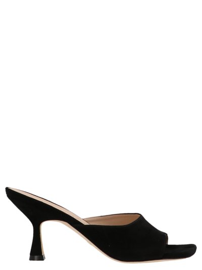 Stuart Weitzman Suede Square-toe Mules In Black