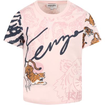 Kenzo Kids' Tiger-motif Organic Cotton T-shirt In Pink