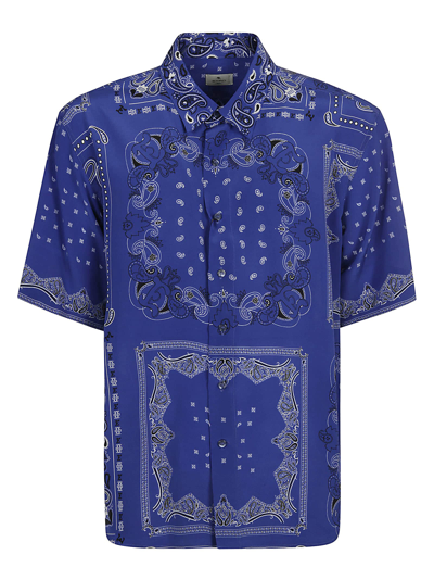 Etro Paisley Print Short-sleeve Shirt In Blu