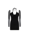 Self-portrait Plain Knitted Hollowed-out Mini Dress In Black