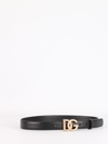 Dolce & Gabbana Black Belt With Dg Logo Buckle With Pearls And Rhinestones In Smooth Leather Woman In Black