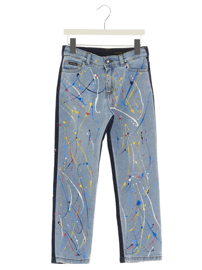 Dolce & Gabbana Kids' Paint Print Jeans In Light Blue