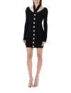 Balmain Black Viscose Button Mini Dress In Black