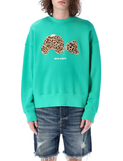 Palm Angels Teddy Bear-print Cotton Sweatshirt Green In Xs