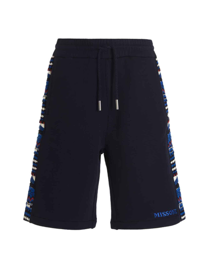 Missoni Men Embroidered Logo And Jacquard Insert Bermuda In Blue