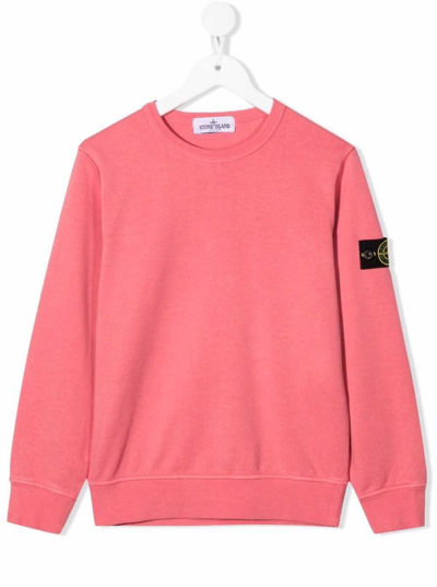 Stone Island Pink Cotton Sweatshirt With Logo In (fuchsia)