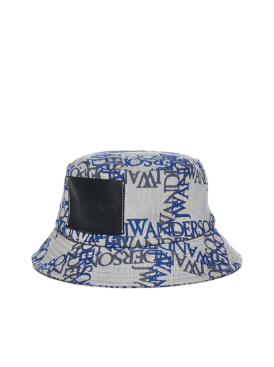 Jw Anderson Printed Logo Canvas Bucket Hat In Blue