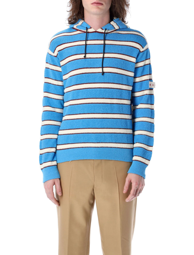 Marni Terry-cloth Effect Striped Hoodie In Blue