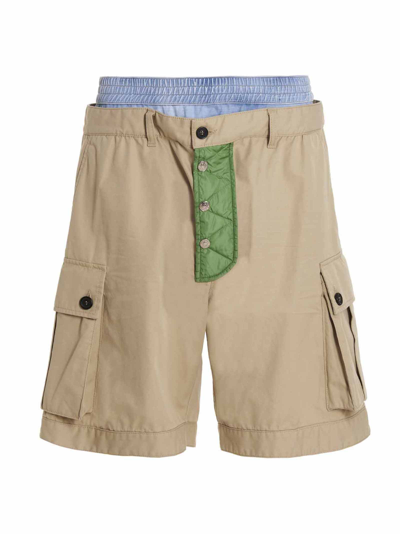 Dsquared2 Pad Tab Cargo Cotton Bermuda Shorts In Beige