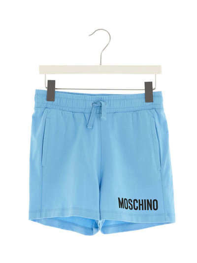 Moschino Kids' Logo-print Cotton Shorts In Light Blue