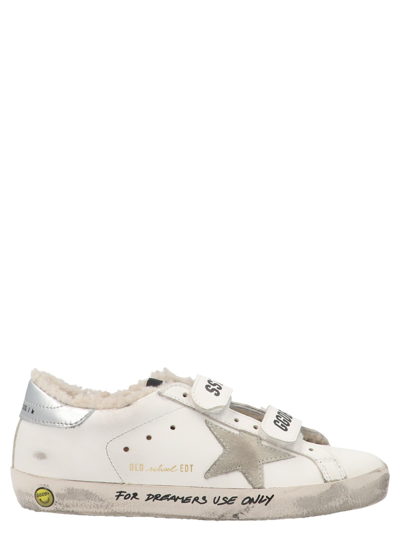 Golden Goose Kids Old School Distressed Leather Sneakers (it36-it39) In Off White