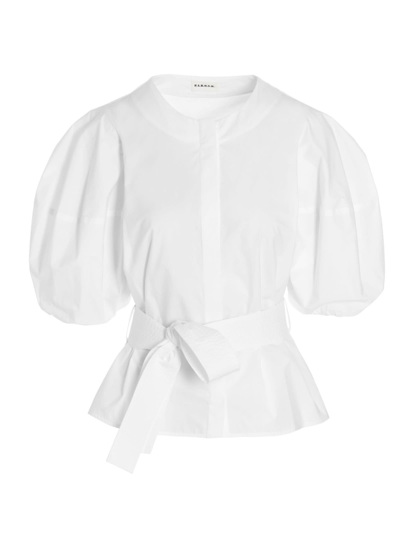 P.a.r.o.s.h Puff-sleeve Belted Shirt In Weiss