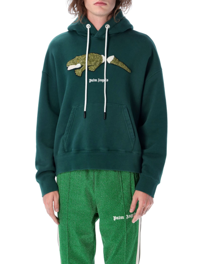 Palm Angels Embroidered Cotton Hoodie In Green