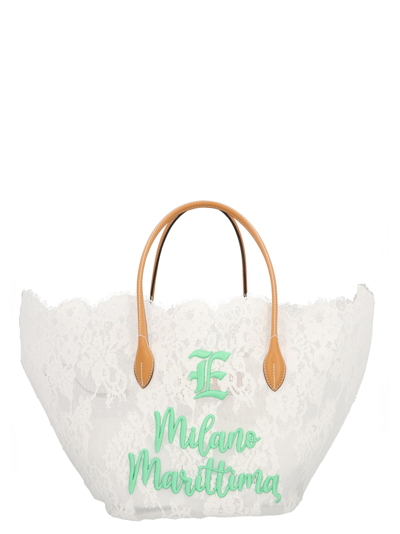 Ermanno Scervino 'milano Marittima' Lace Shopping Bag In White
