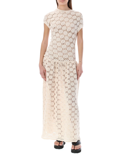 jil sander crochet dress Jil Sander Navy Crochet Knit Stripe Maxi Dress  House Of Huntington