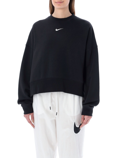 Nike Sportswear Essentials Oversized Cropped Cotton-blend Jersey Sweatshirt In Black