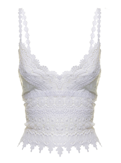 Charo Ruiz Dana Cropped Crocheted Lace-paneled Cotton-blend Top In White