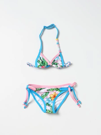 Mc2 Saint Barth Kids' Floral Check Bikini In Multicolor