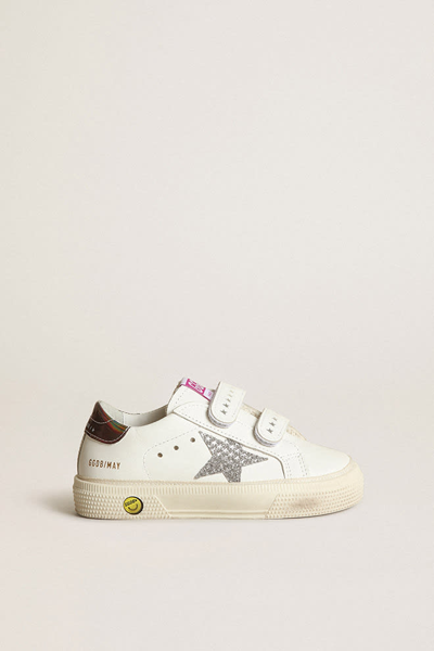 Golden Goose Kids' White May Velcro Leather Sneakers
