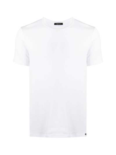 Tom Ford Mens White Crewneck Short-sleeve Cotton-blend Stretch-jersey T-shirt