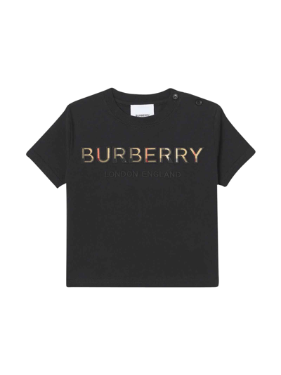 Burberry Kids' Logo刺绣棉质t恤 In Black