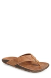 Olukai 'nui' Leather Flip Flop In Tan/ Tan